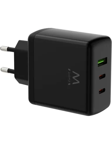 EWENT EW1331 Cargador Gan Fast 65W 2 USB-C PD 1x USB-A QC
