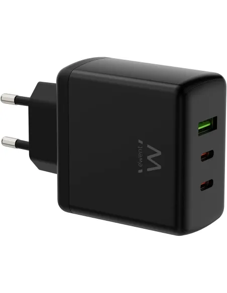 EWENT EW1331 Cargador Gan Fast 65W 2 USB-C PD 1x USB-A QC