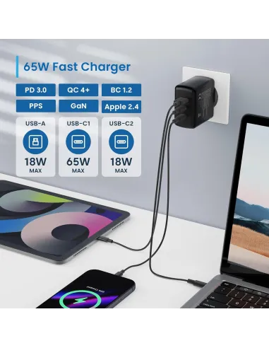 Cargador GaN 65W Ewent EW1331