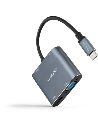 Nanocable 10.16.4304 Conversor USB-C a HDMI/VGA/USB 3.0/PD 15cm Gris
