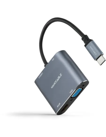 Nanocable 10.16.4304 Conversor USB-C a HDMI/VGA/USB 3.0/PD 15cm Gris