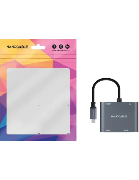 Nanocable 10.16.4304 Conversor USB-C a HDMI/VGA/USB 3.0/PD 15cm Gris