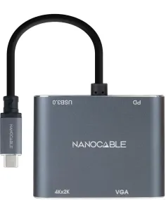 Nanocable 10.16.4304 Conversor USB-C a HDMI/VGA/USB 3.0/PD 15cm Gris-1405284