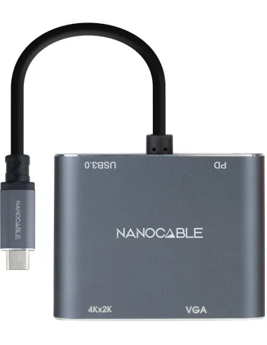 Nanocable 10.16.4304 Conversor USB-C a HDMI/VGA/USB 3.0/PD 15cm Gris