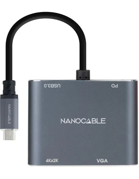 Nanocable 10.16.4304 Conversor USB-C a HDMI/VGA/USB 3.0/PD 15cm Gris