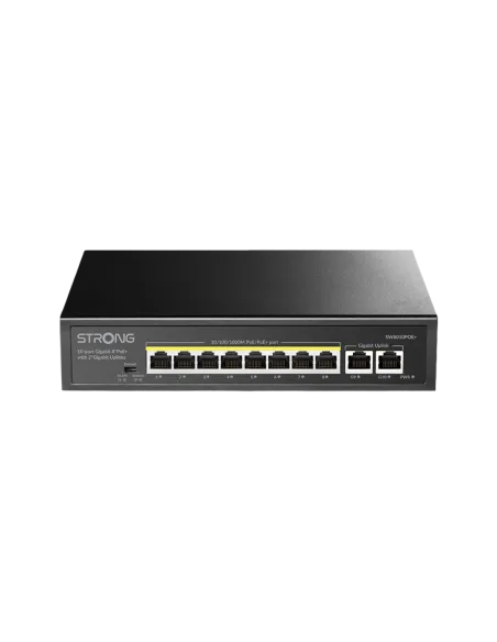 Strong SW8010POE+ con 8x Puertos Gigabit POE y 2x Puertos de Enlace Ascendente Gigabit