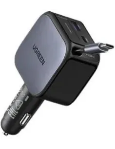 UGREEN EC602 de 60W Cargador de Coche tipo C + USB con Cable Retráctil-1402175