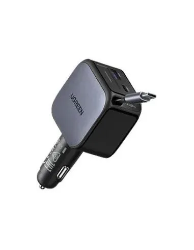 UGREEN EC602 de 60W Cargador de Coche tipo C + USB con Cable Retráctil