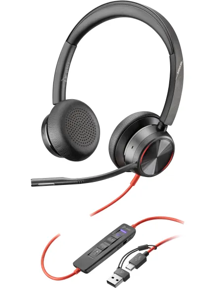 HP Poly Blackwire 8225 Auriculares Estéreo USB-C con Certificación Microsoft Teams Adaptador USB-C/A