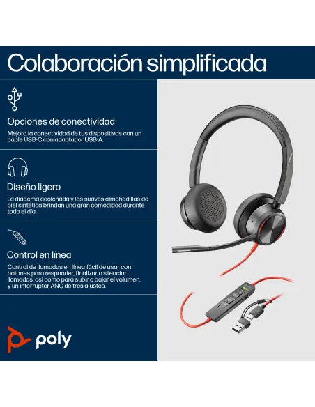 Auriculares y Cascos: HP Poly Blackwire 8225 USB-C