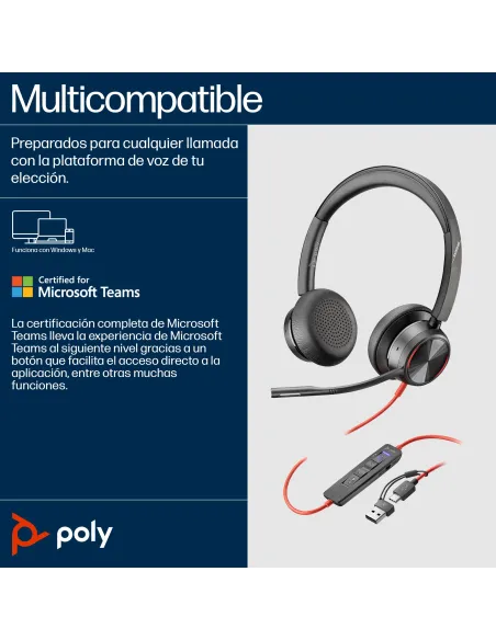 Auriculares y Cascos: HP Poly Blackwire 8225 USB-C