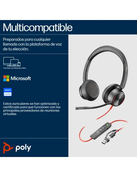 Auriculares y Cascos: HP Poly Blackwire 8225 USB-C