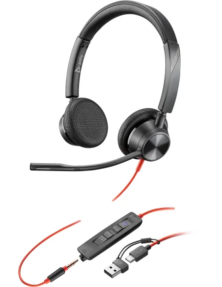 HP Poly Blackwire 3325 con cable USB Tipo C y 3,5mm Micrófono Boom SoundGuard DIGITAL