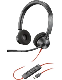 Poly Blackwire 3320 Auriculares Estéreo USB-C Negros + Adaptador de USB-C a USB-A-1405503