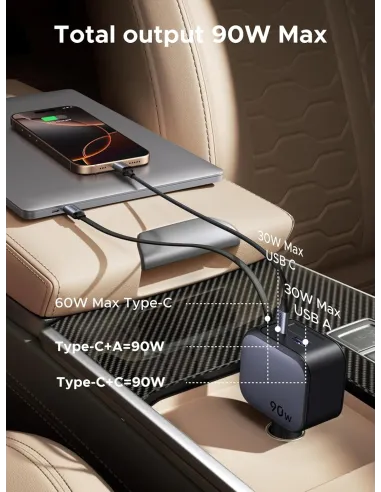 UGREEN Nexode EC603: cargador de coche 90W USB-C retráctil