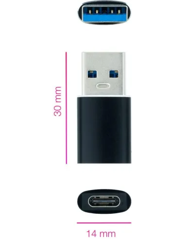 Nanocable Adaptador USB-A 3.1 a USB-C Macho-Hembra Negro