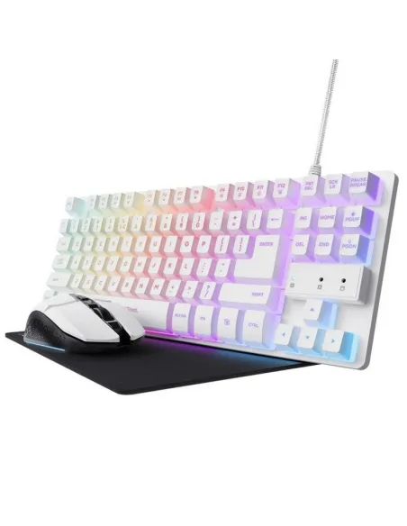 Trust GXT 794W 3-in-1 Gaming Bundle White Pack Gaming Teclado TKL RGB Blanco Ratón Inalámbrico RGB Blanco Alfombrilla Negra