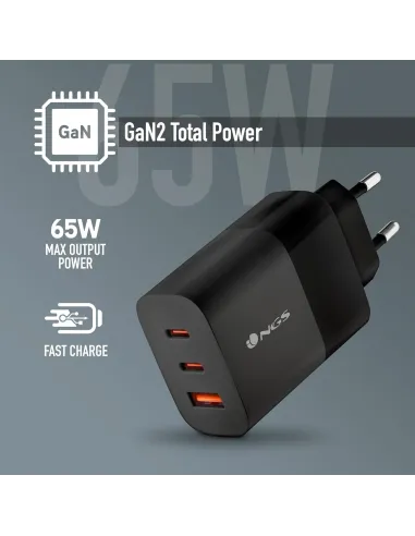 NGS BUD 65W: cargador GaN 65W 2 USB-C + USB-A