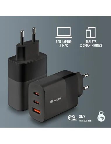 NGS BUD 65W: cargador GaN 65W 2 USB-C + USB-A