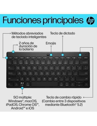 Teclado inalámbrico Bluetooth multidispositivo HP 350 Negro