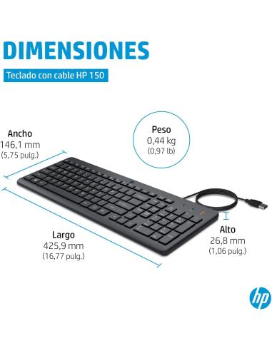 HP 150 Teclado USB Negro