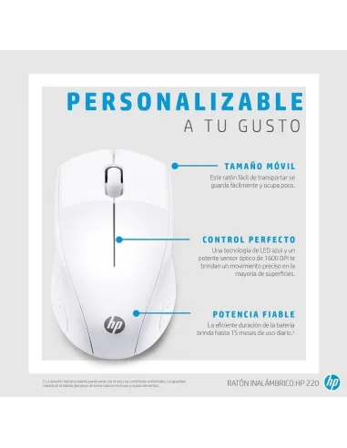 Ratón inalámbrico HP 220 Blanco Nieve 7KX12AA#ABB