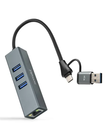 Nanocable 10.03.0412 Conversor USB-C + USB-A 3.0 a Ethernet (Gigabit) con 3× USB-A