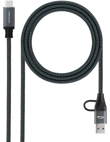 Nanocable 10.01.4113-COMB Cable USB 3.2 Gen 2x2 100 W 5 A USB-A/USB-C a USB-C 3M Gris/Negro