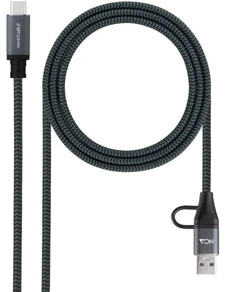 Nanocable 10.01.4113-COMB Cable USB 3.2 Gen 2x2 100 W 5 A USB-A/USB-C a USB-C 3M Gris/Negro