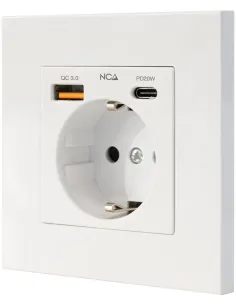 Nanocable 10.35.0011 Base de Enchufe de Pared Schuko con USB-A QC 3.0 + USB-C PD (máx. 3,4 A)-AELREG0126
