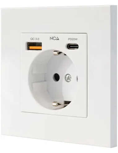Nanocable 10.35.0011 Base de Enchufe de Pared Schuko con USB-A QC 3.0 + USB-C PD (máx. 3,4 A)