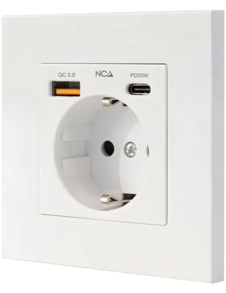 Nanocable 10.35.0011 Base de Enchufe de Pared Schuko con USB-A QC 3.0 + USB-C PD (máx. 3,4 A)