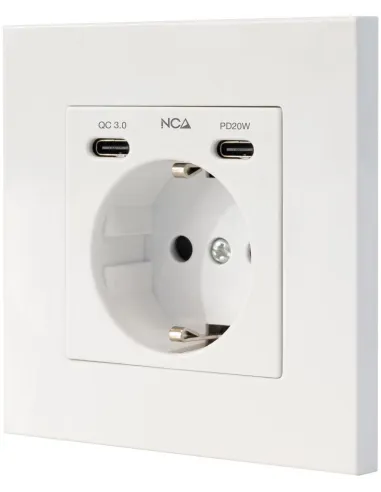 Nanocable 10.35.0012 Base de Enchufe de Pared tipo Schuko con 2 USB-C PD Max. 3.4A (blanco)