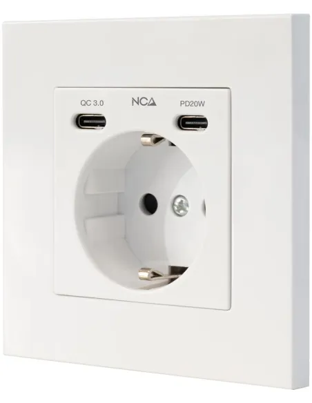 Nanocable 10.35.0012 Base de Enchufe de Pared tipo Schuko con 2 USB-C PD Max. 3.4A (blanco)