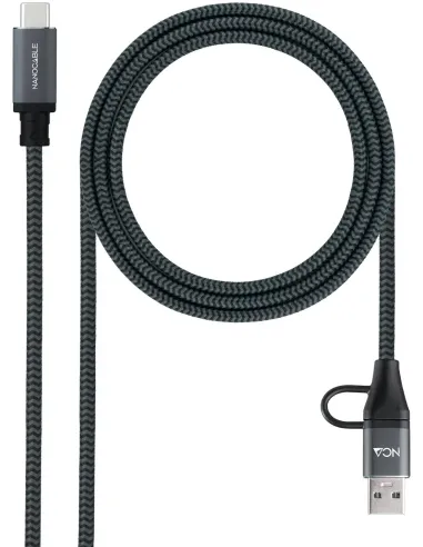 Nanocable 10.01.4113-COMB Cable USB 3.2 Gen 2x2 100 W 5 A USB-A/USB-C a USB-C 3M Gris/Negro