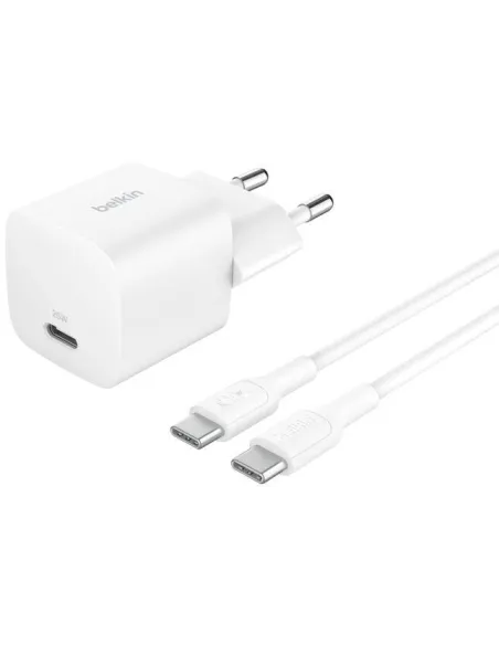Belkin BoostCharge Blanca Cargador de pared USB-C de 25 W + cable USB-C a USB-C