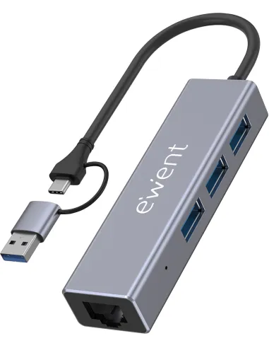 Ewent EW1159 HUB USB-A 3.2 Gen 1 de 3 puertos con Ethernet Gigabit