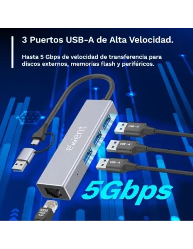 Hub: Ewent EW1159 USB-A 3.2 Gen 1 + GbE