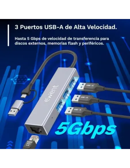 Hub: Ewent EW1159 USB-A 3.2 Gen 1 + GbE