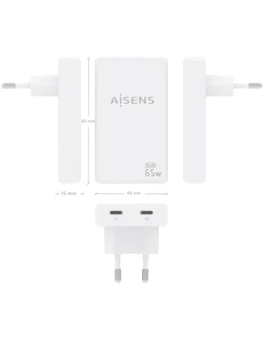 Cargador pared AISENS ASCH-65W2P077-W USB-C PD