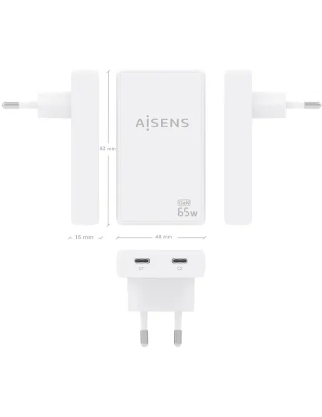 Cargador pared AISENS ASCH-65W2P077-W USB-C PD