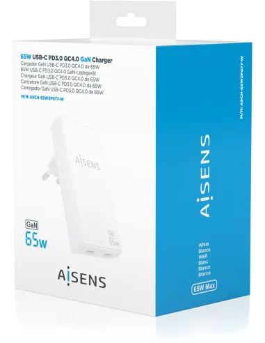 Cargador pared AISENS ASCH-65W2P077-W USB-C PD