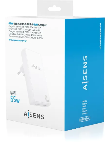 Cargador pared AISENS ASCH-65W2P077-W USB-C PD