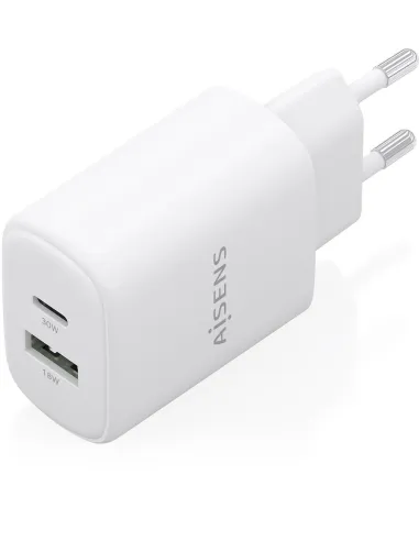 AISENS A110-0977 Cargador GaN 30 W 2x Puertos USB-C PD 3.0 + USB-A QC 3.0 Blanco