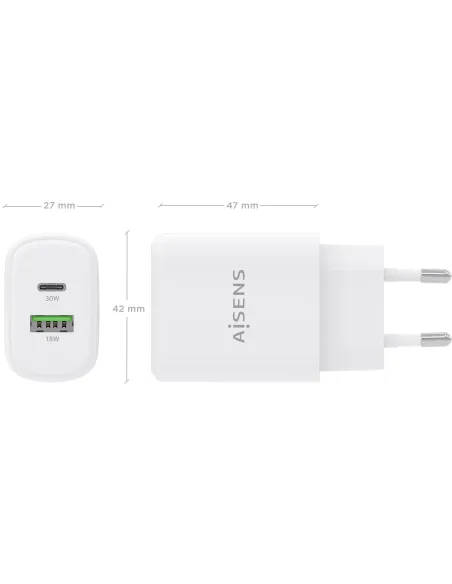 Cargador GaN AISENS A110-0977 30 W con USB-C PD
