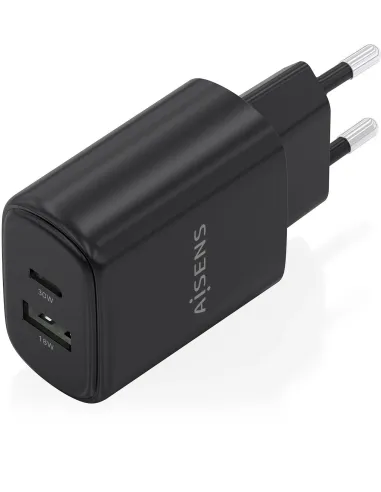 AISENS A110-0978 Cargador GaN 30 W USB-C + USB-A Negro