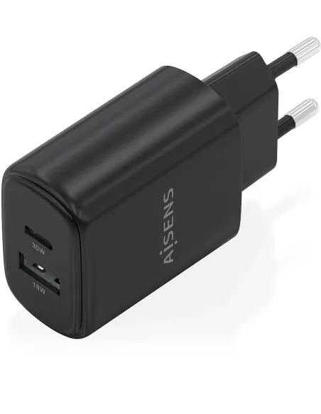 AISENS A110-0978 Cargador GaN 30 W USB-C + USB-A Negro