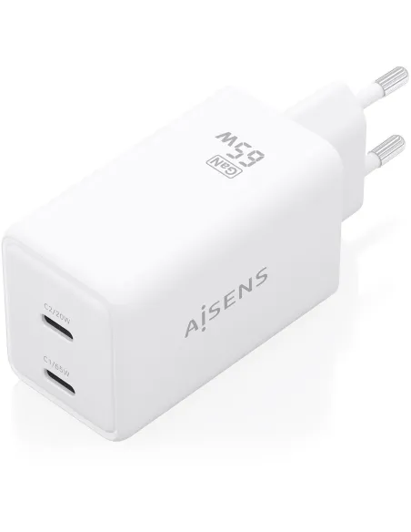 AISENS ASCH-65W2P07-W Cargador GaN 65 W 2x USB-C Blanco
