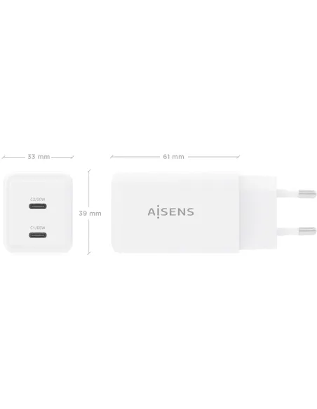 Cargador GaN AISENS ASCH-65W2P078-W 65 W USB-C