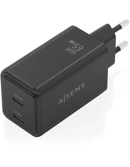 AISENS ASCH-65W2P079-BK Cargador GaN 65 W 2x USB-C Negro